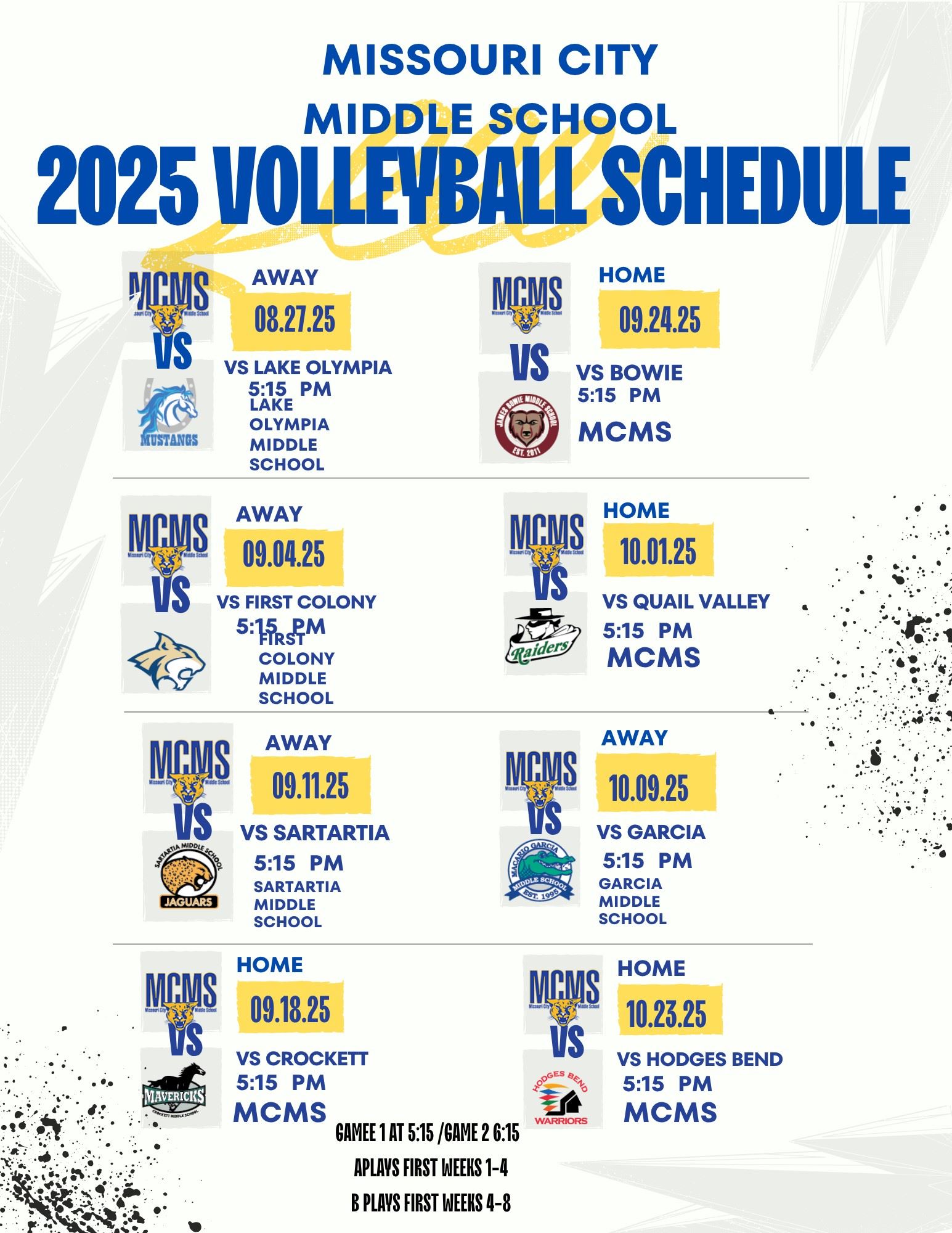  Girls vollleyball schedule